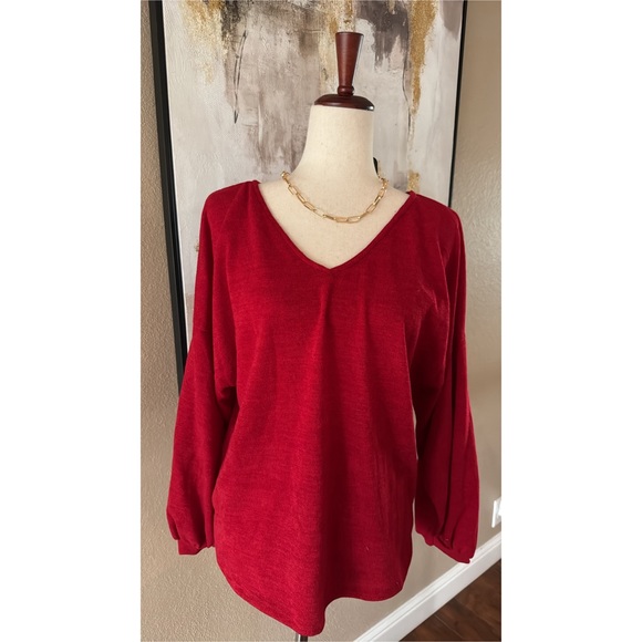 Dark red balloon sleeve sweater top - Picture 3 of 5